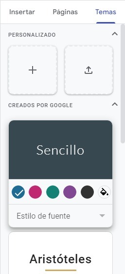 Elección de temas en google sites